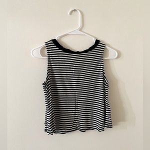 Soprano crop tank top, black and white striped, split back, high neck, size XS